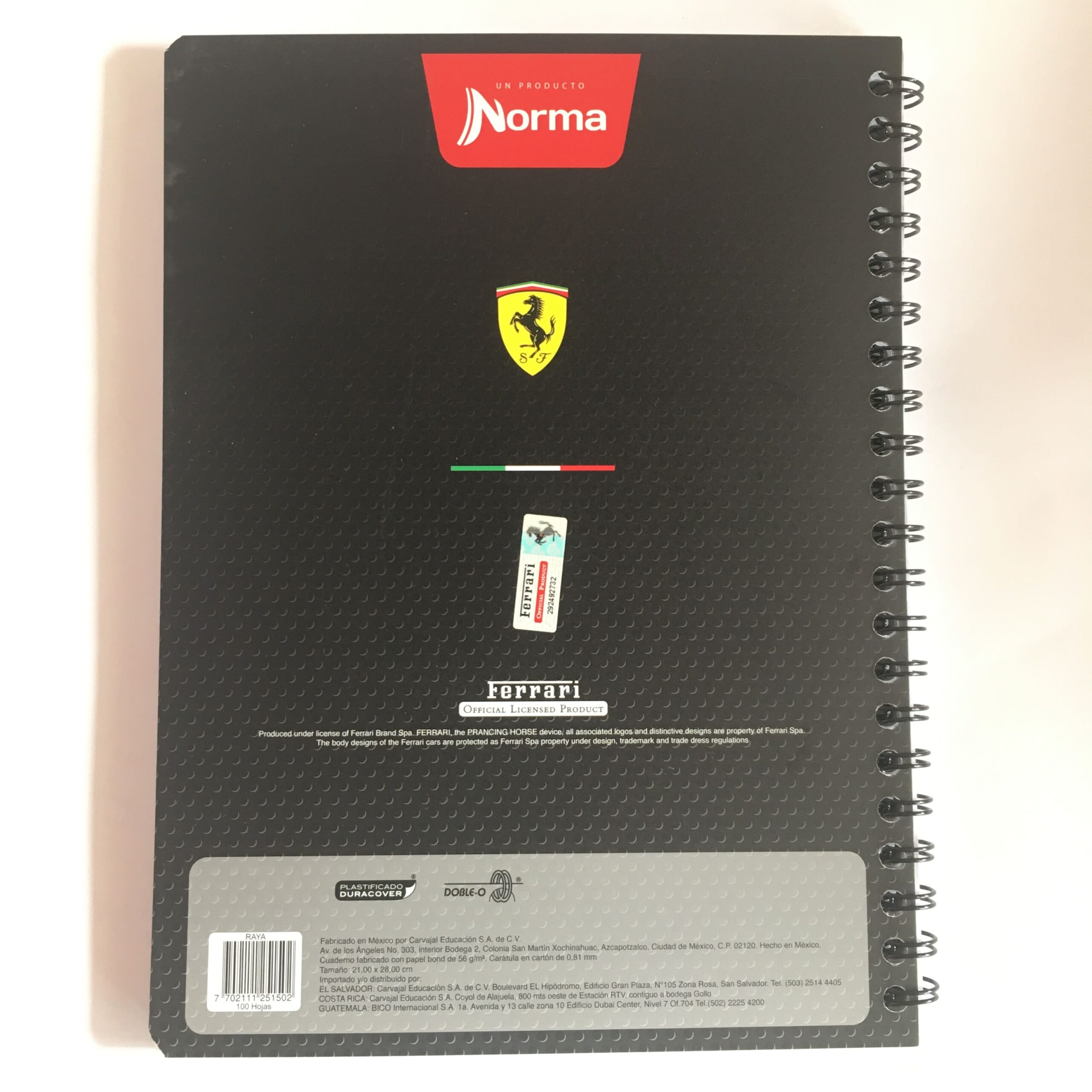 Cuaderno Espiral De 100 Hojas Profesional De Raya Con Pasta Dura Ferrari Norma Pc ElectrÓn 7749